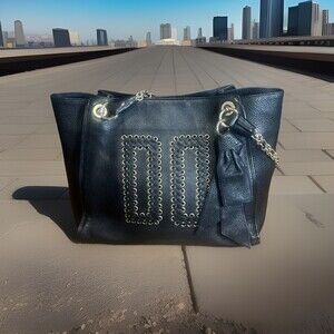 DAKS London Black Pebbled Leather Handbag Gold Chain Hardware Braided Logo